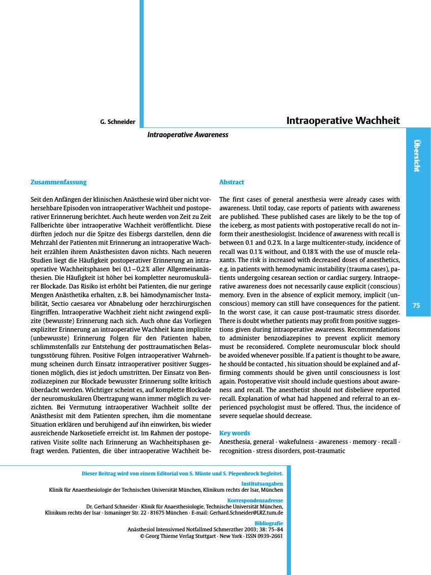 Vorschauseite 1: Intraoperative Wachheit