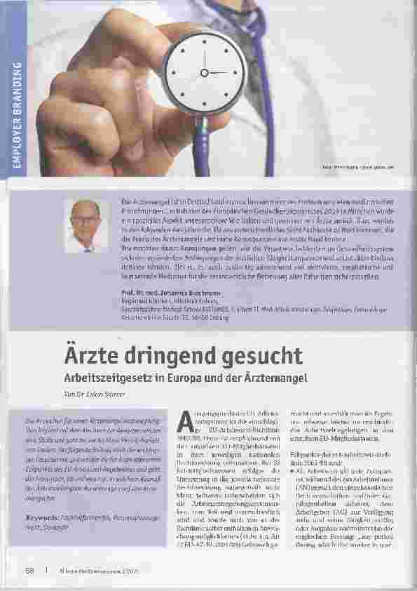 Vorschauseite 1: Ärzte dringend gesucht: Arbeitszeitgesetz in Europa und der Ärztemangel
