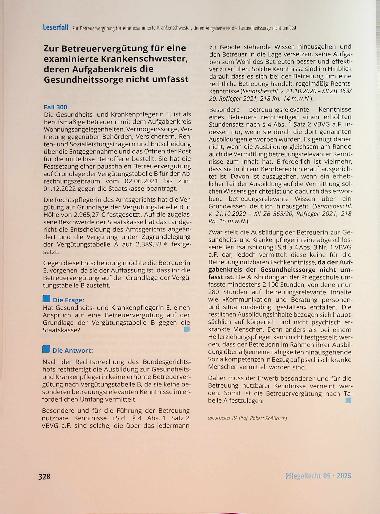 Vorschauseite 1: Zur Betreuervergütung für eine examinierte Krankenschwester, deren Aufgabenkreis die Gesundheitssorge nicht umfasst