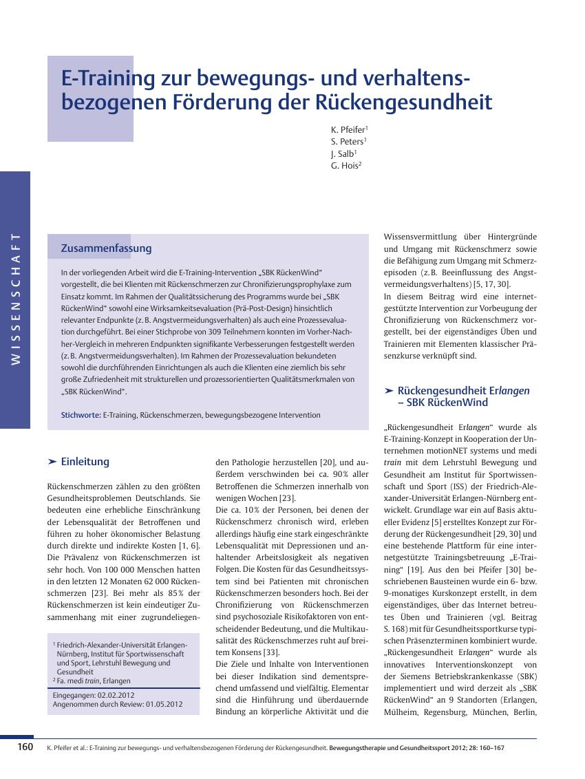 Vorschauseite 1: E-Training zur bewegungsund verhaltensbezogenen Förderung der Rückengesundheit