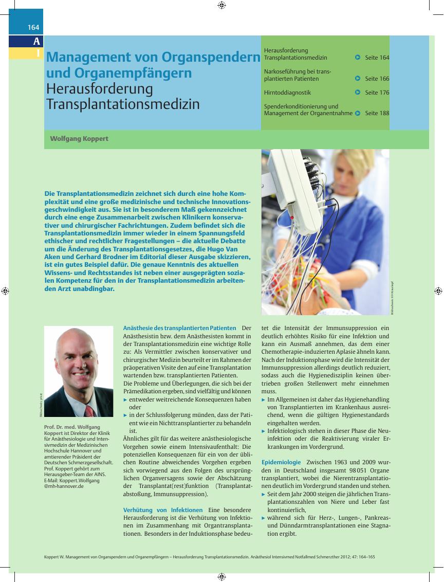 Vorschauseite 1: Management von Organspendern und Organempfängern – Herausforderung Transplantationsmedizin