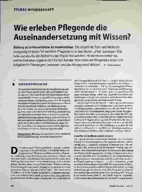 Vorschauseite 1: Wie erleben Pflegende die Auseinandersetzung mit Wissen?