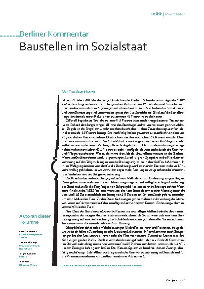 Vorschauseite 1: Berliner Kommentar Baustellen im Sozialstaat