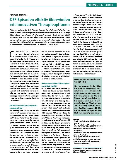 Vorschauseite 1: Parkinson-Krankheit OFF-Episoden effektiv überwinden mit innovativen Therapieoptionen