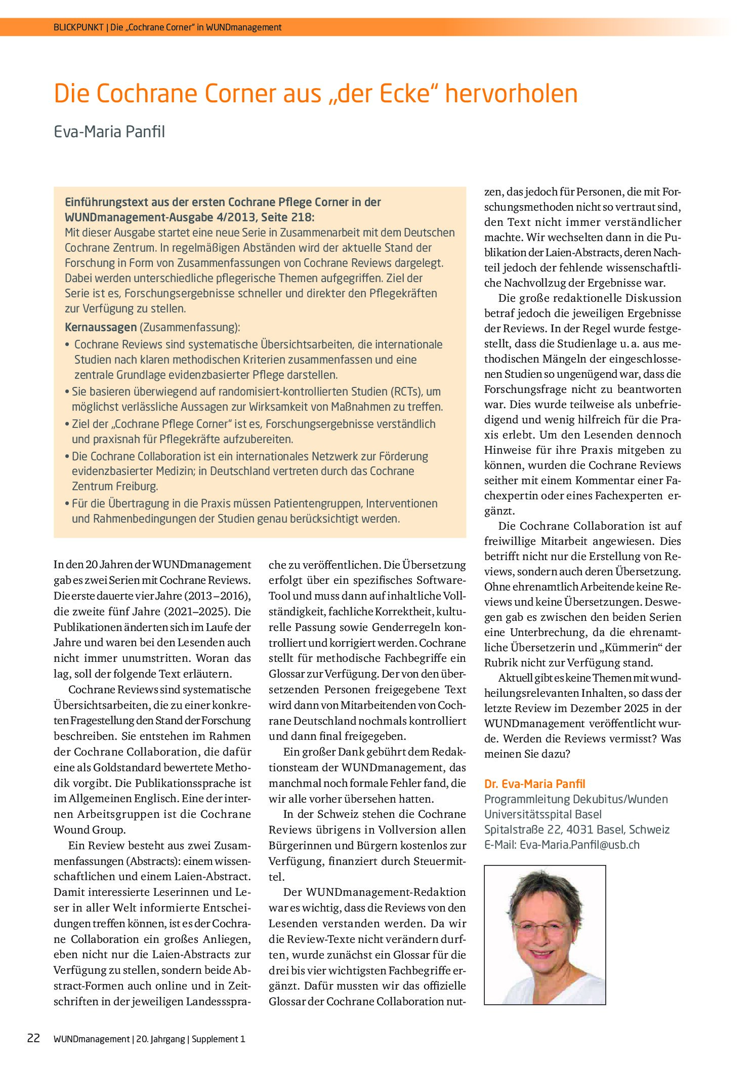Vorschauseite 1: Die „Cochrane Corner“ in WUNDmanagement