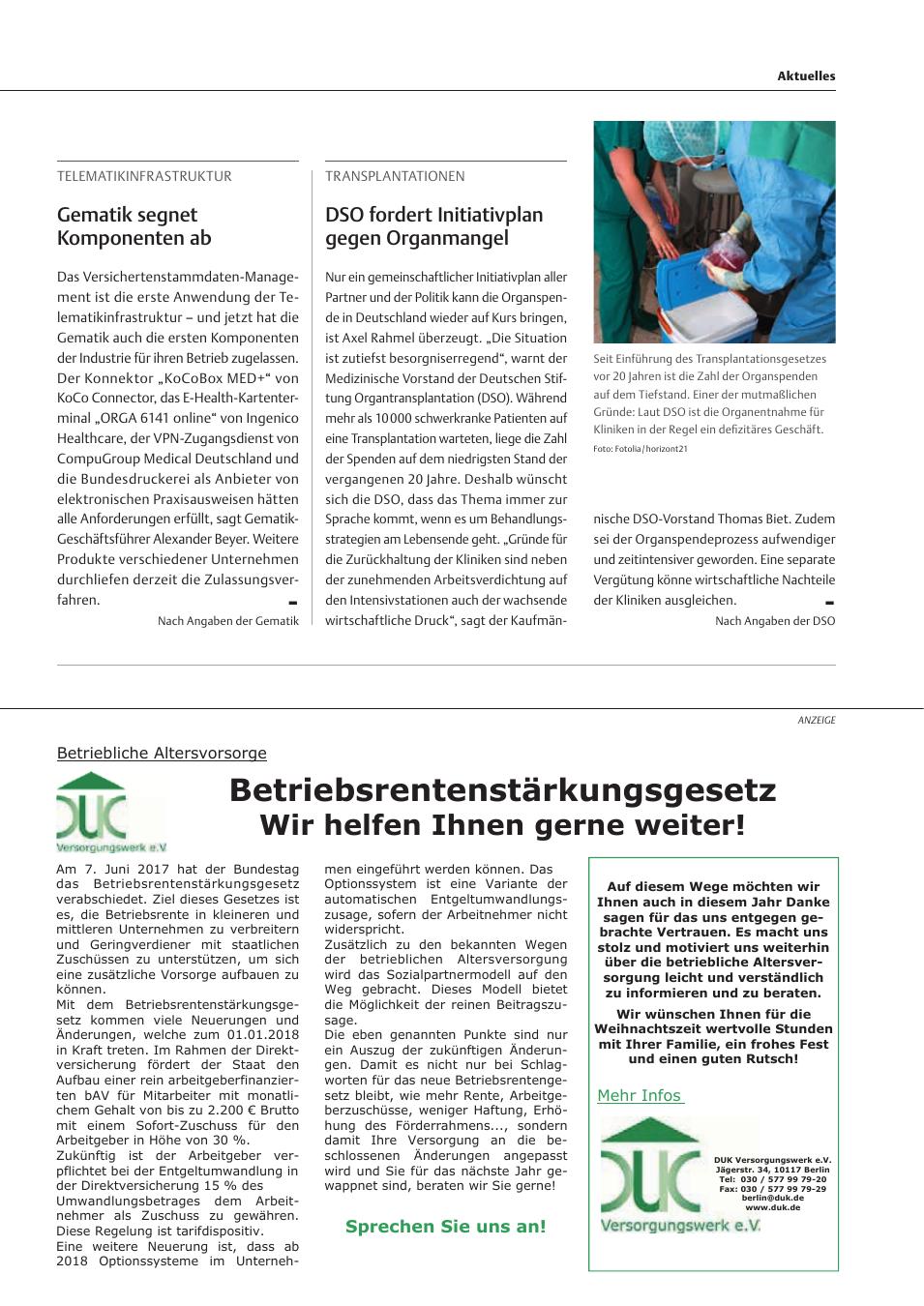 Vorschauseite 1: Transplantationen - DSO fordert Initiativplan gegen Organmangel