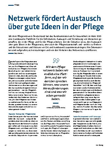 Vorschauseite 1: Netzwerk fördert Austausch über gute Ideen in der Pflege