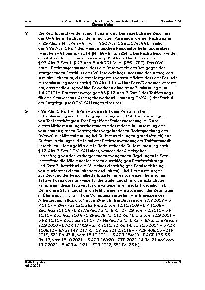 Vorschauseite 3: III. Personalvertretungsund Betriebsverfassungsrecht Mitbestimmungsrecht bei Stufenzuordnung von Tarifbeschäftigten