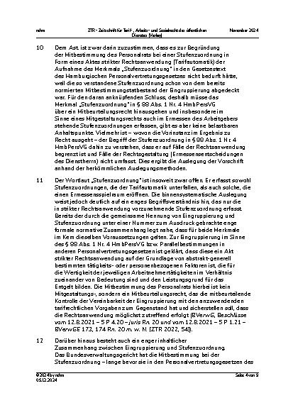 Vorschauseite 4: III. Personalvertretungsund Betriebsverfassungsrecht Mitbestimmungsrecht bei Stufenzuordnung von Tarifbeschäftigten