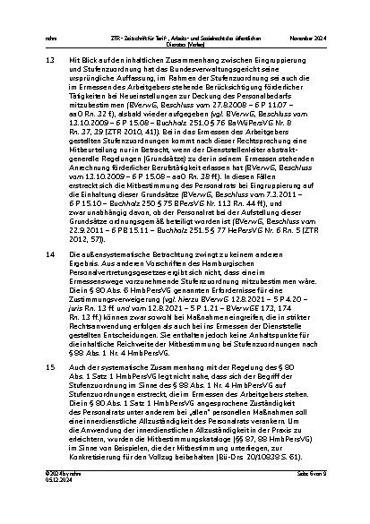 Vorschauseite 6: III. Personalvertretungsund Betriebsverfassungsrecht Mitbestimmungsrecht bei Stufenzuordnung von Tarifbeschäftigten