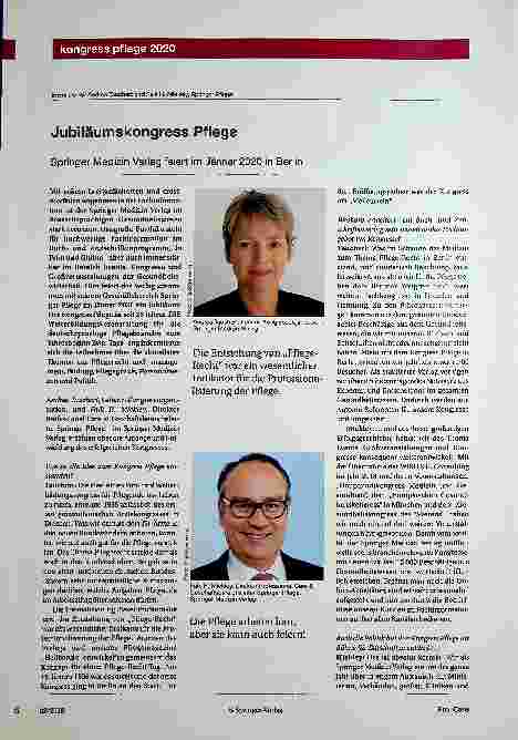Vorschauseite 1: Jubiläumskongress Pflege Springer Medizin Verlag feiert im Jänner 2020 in Berlin