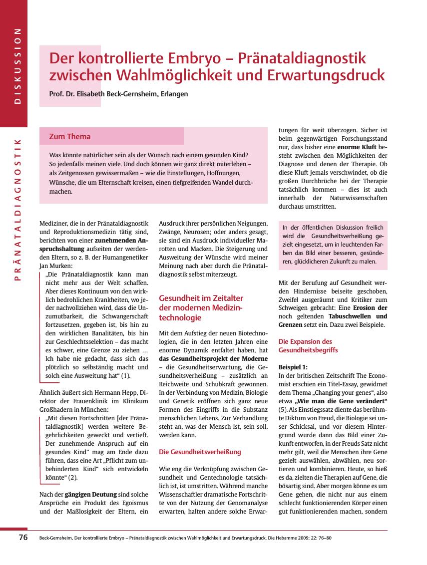 Vorschauseite 1: Der kontrollierte Embryo? Pränataldiagnostik zwischen Wahlmöglichkeit und Erwartungsdruck