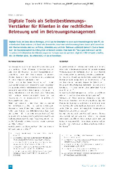 Vorschauseite 1: Digitale Tools als Selbstbestimmungsverstärker für Klienten in der rechtlichen Betreuung und im Betreuungsmanagement