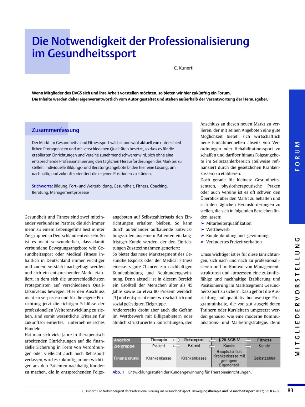 Vorschauseite 1: Die Notwendigkeit der Professionalisierung im Gesundheitssport