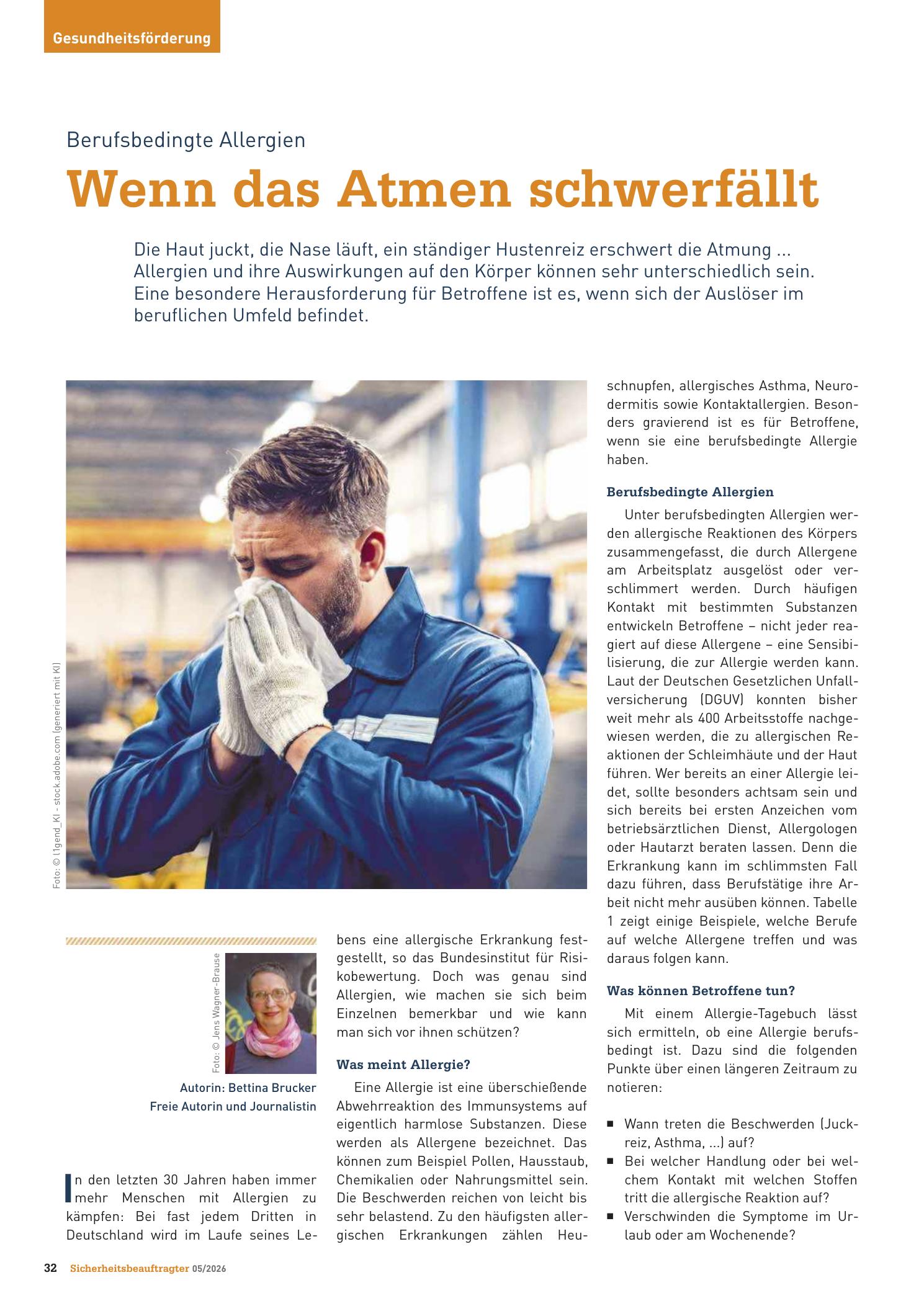 Vorschauseite 1: Berufsbedingte Allergien . Wenn das Atmen schwerfällt