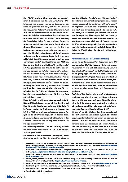 Vorschauseite 2: Textund Data-Mining für Forschungszwecke und Bibliotheken – KI in und durch Bibliotheken