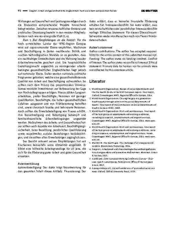 Vorschauseite 3: Arbeit und gesundheitliche Ungleichheit: Fazit aus einem europäischen Review