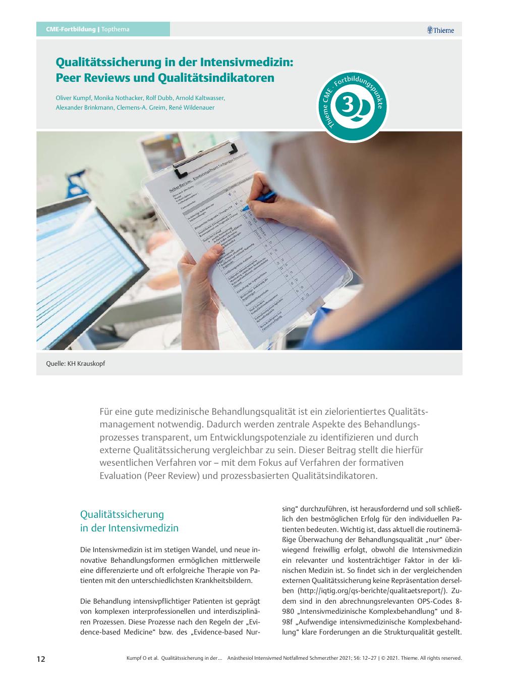 Vorschauseite 1: Qualitätssicherung in der Intensivmedizin: Peer Reviews und Qualitätsindikatoren