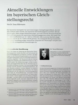 Vorschauseite 1: Aktuelle Entwicklungen im bayerischen Gleichstellungsrecht
