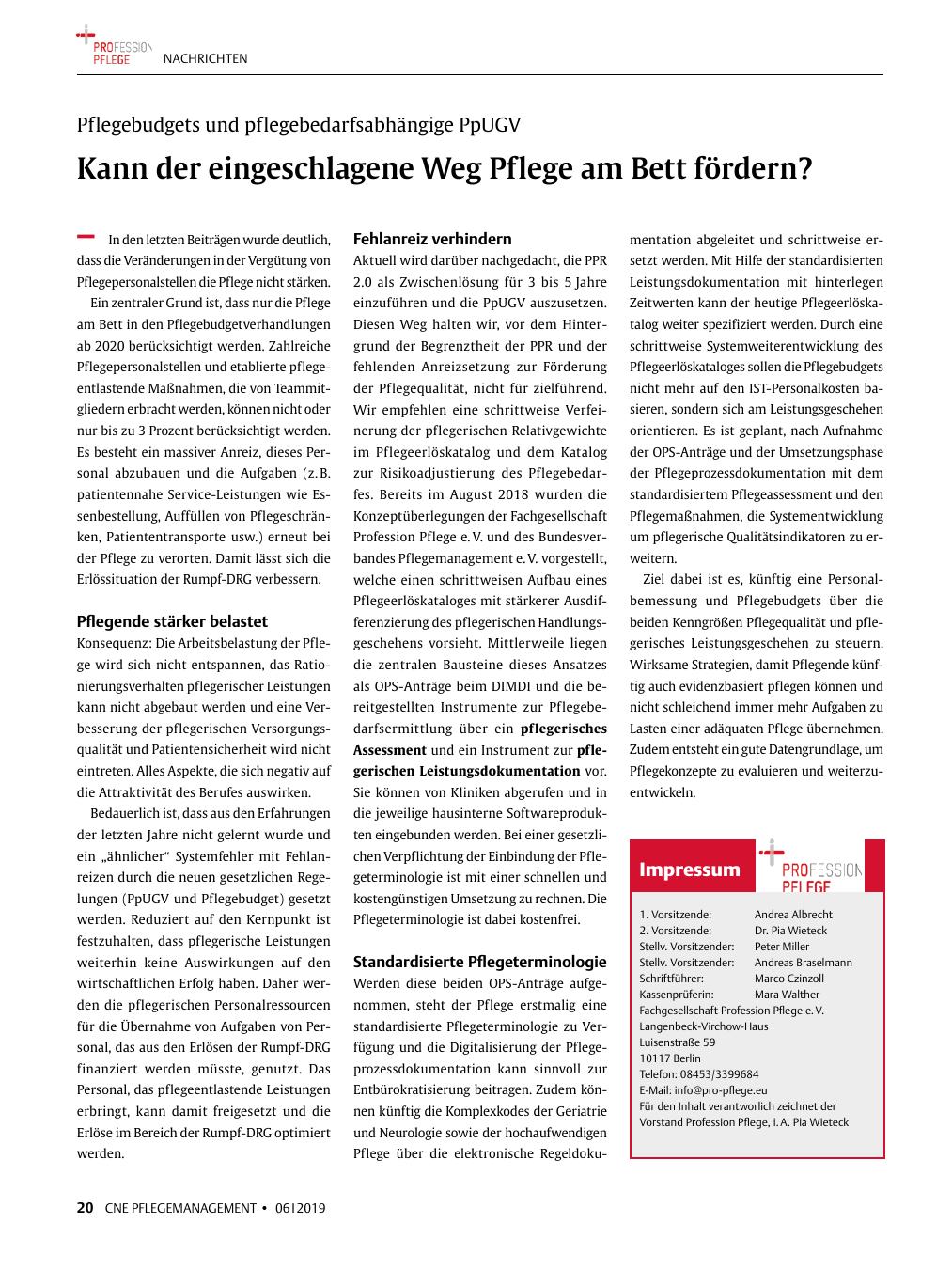 Vorschauseite 1: Kann der eingeschlagene Weg Pflege am Bett fördern?
