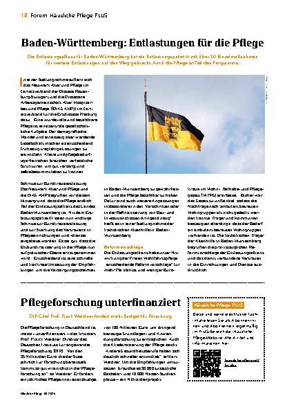 Vorschauseite 1: Baden-Württemberg: Entlastungen für die Pflege