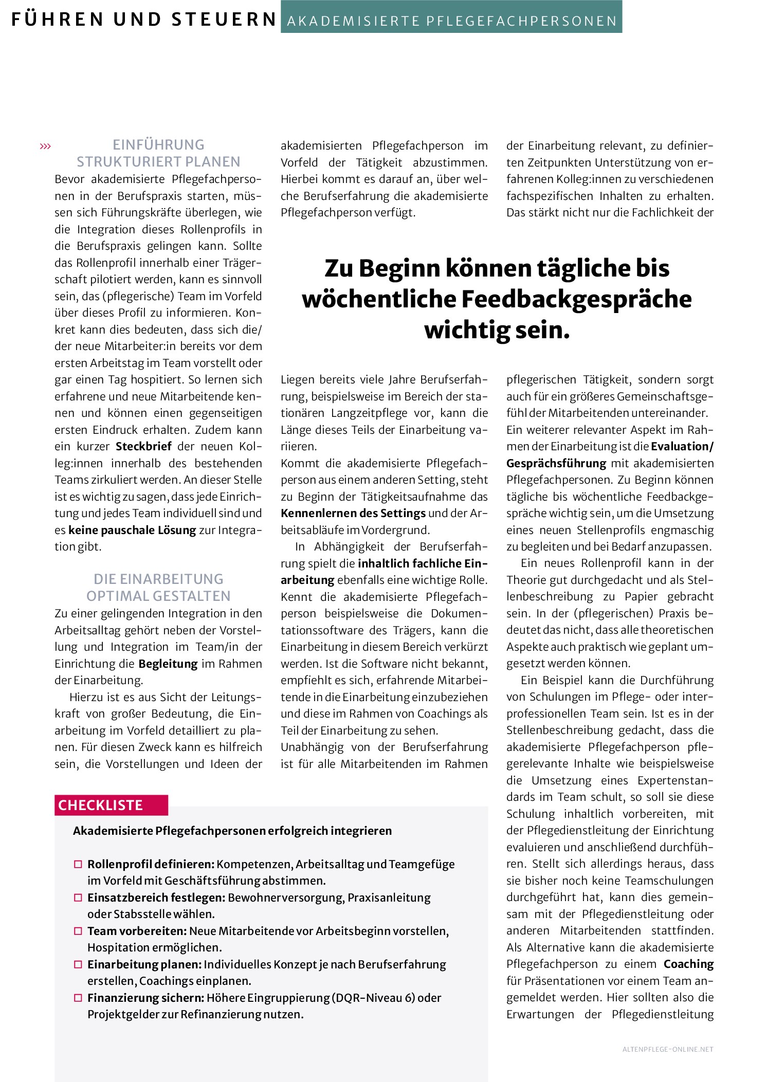 Vorschauseite 3: Akademisierte Pflegefachpersonen brauchen klare Rollen