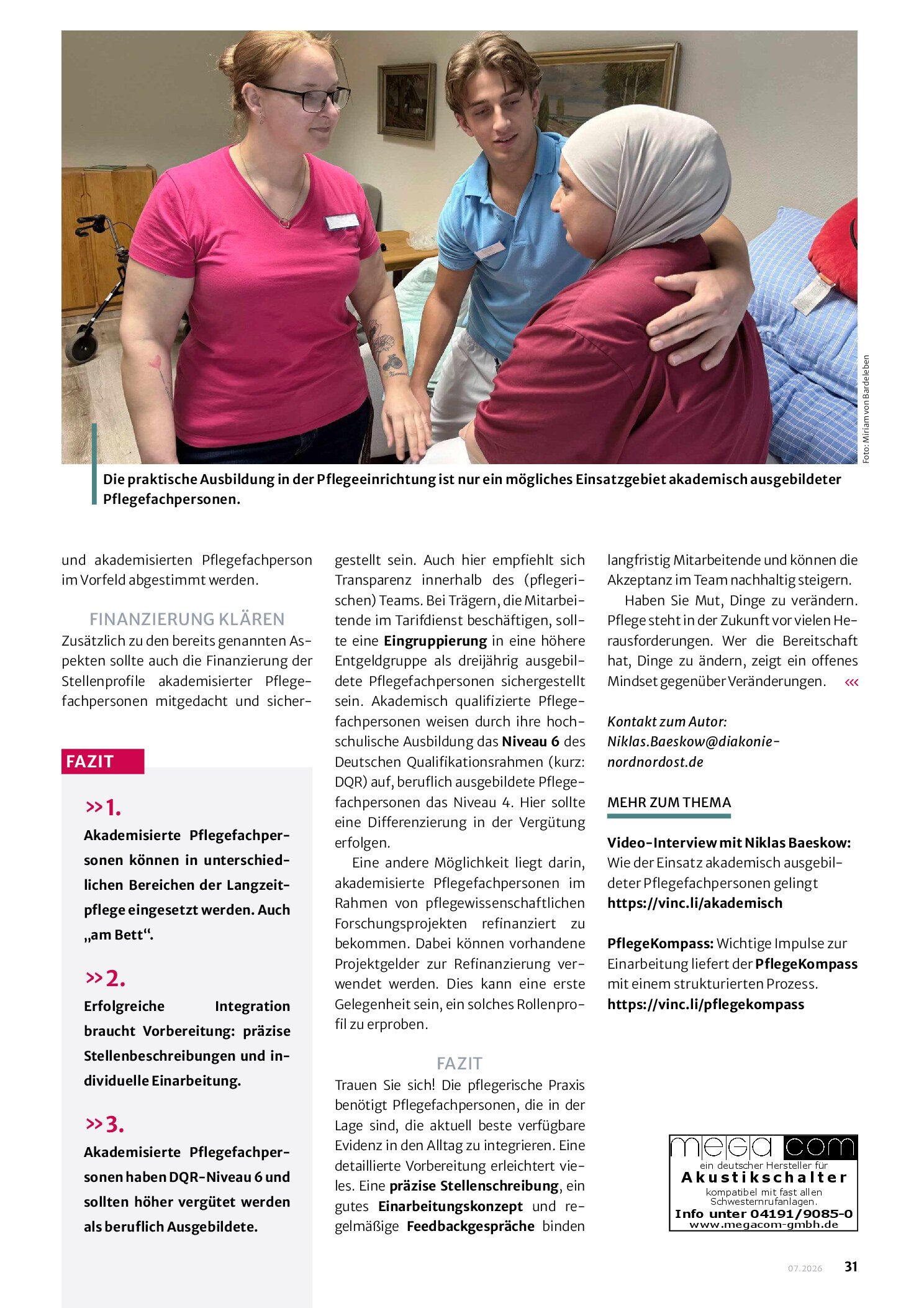 Vorschauseite 4: Akademisierte Pflegefachpersonen brauchen klare Rollen