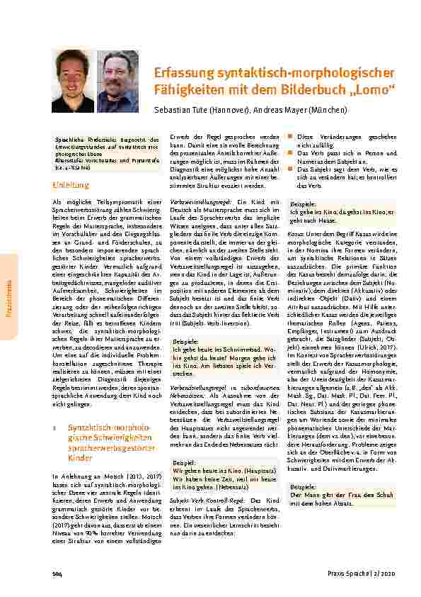 Vorschauseite 1: Erfassung syntaktisch-morphologischer Fähigkeiten mit dem Bilderbuch „Lomo“