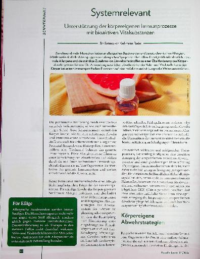 Vorschauseite 1: Systemrelevante Unterstützung der körpereigenen Immunprozesse mit bioaktiven Vitalsubstanzen.