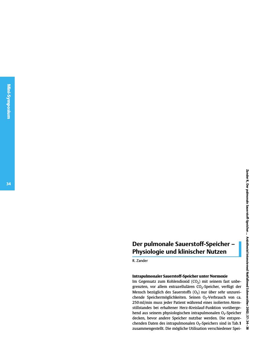 Vorschauseite 1: Der pulmonale Sauerstoff-Speicher - Physiologie und klinischer Nutzen