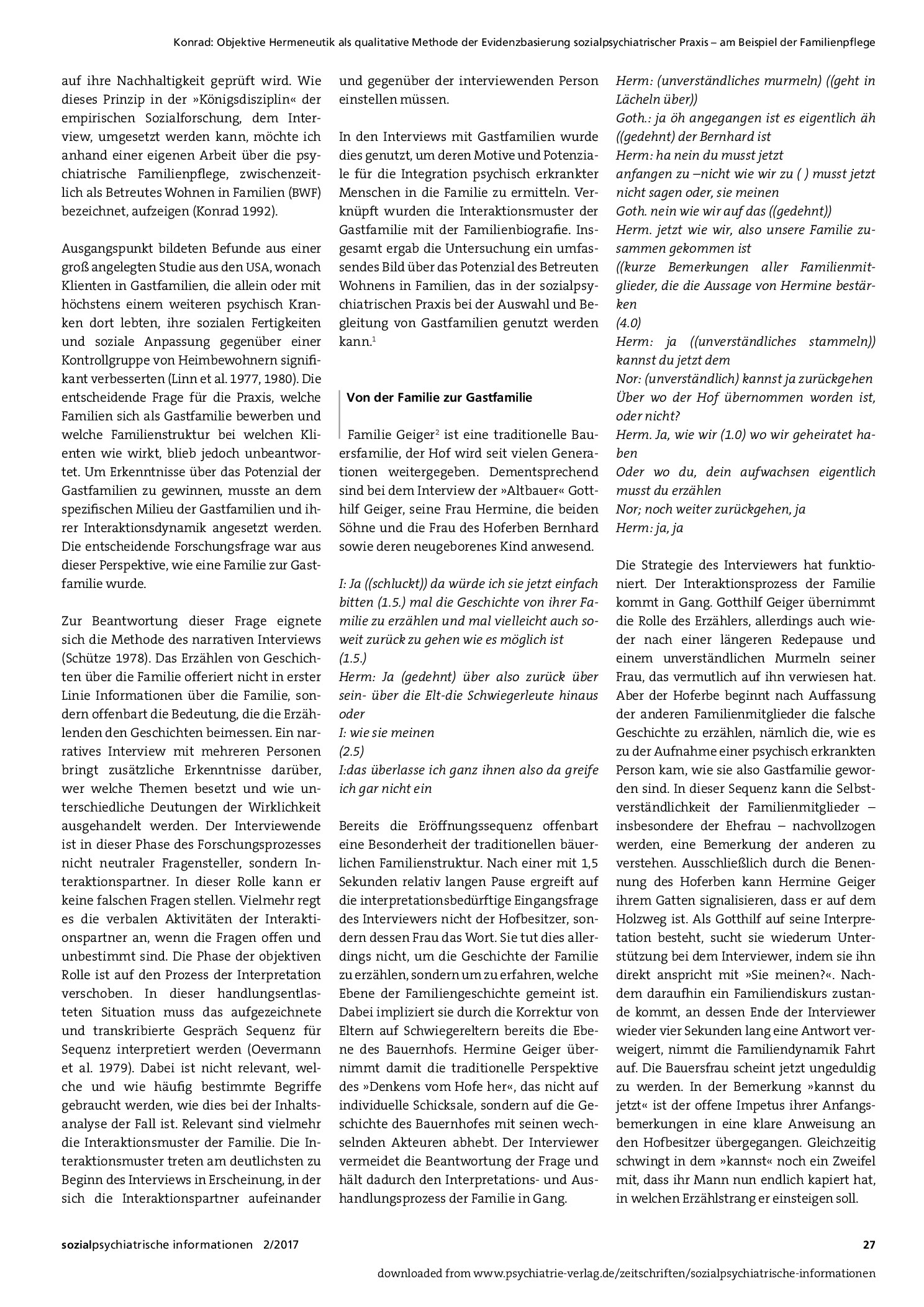 Vorschauseite 2: Objektive Hermeneutik als qualitative Methode der Evidenzbasierung sozialpsychiatrischer Praxis – am Beispiel der Familienpflege