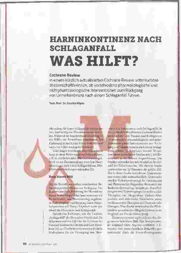 Vorschauseite 1: HARNINKONTINENZ NACH SCHLAGANFALL - WAS HILFT?