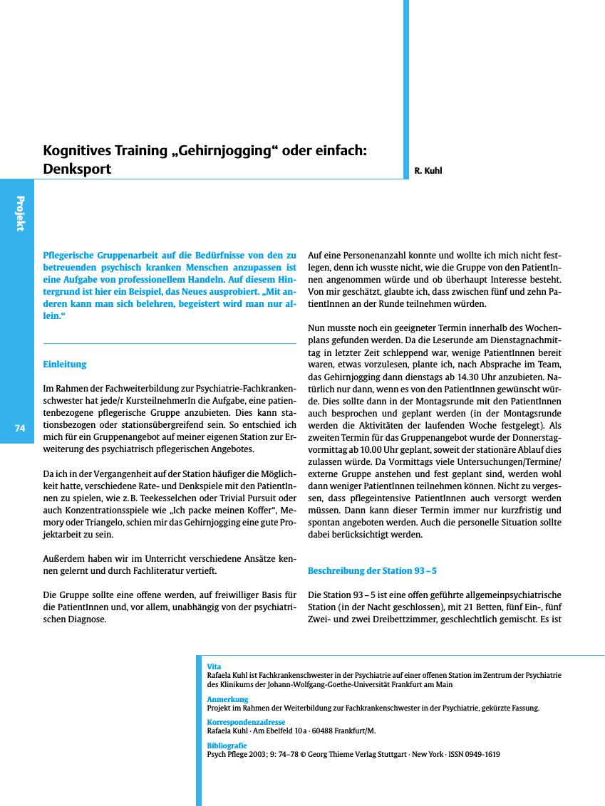 Vorschauseite 1: Kognitives Training? Gehirnjogging? oder einfach: Denksport