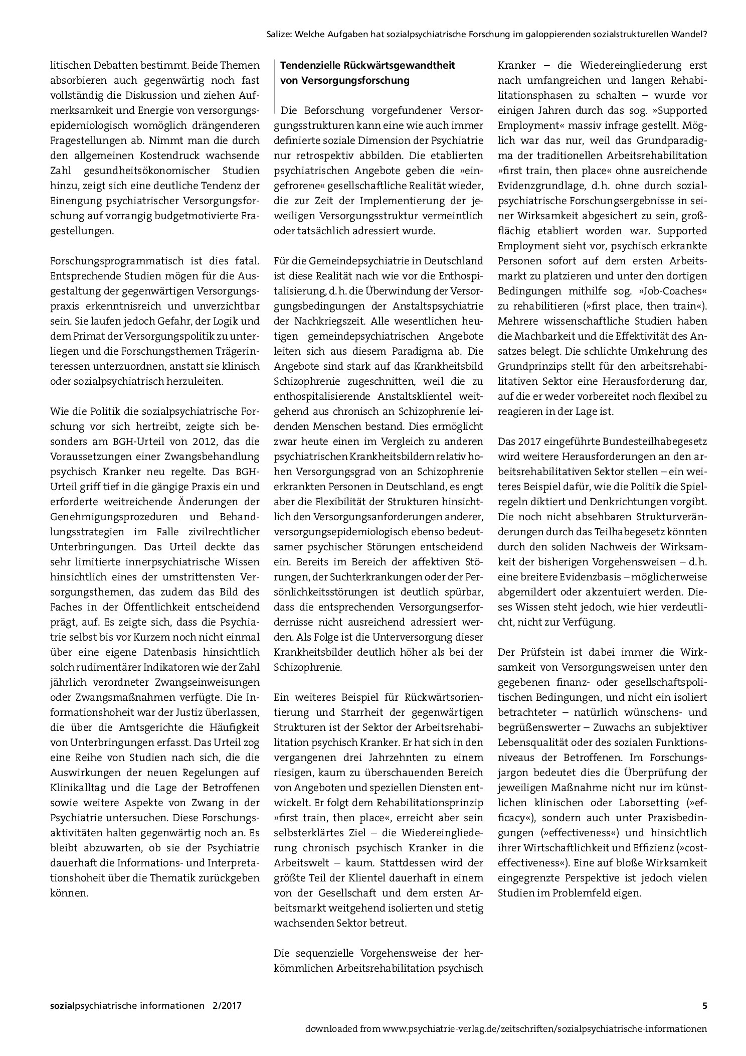 Vorschauseite 3: Welche Aufgaben hat sozialpsychiatrische Forschung im galoppierenden sozialstrukturellen Wandel?