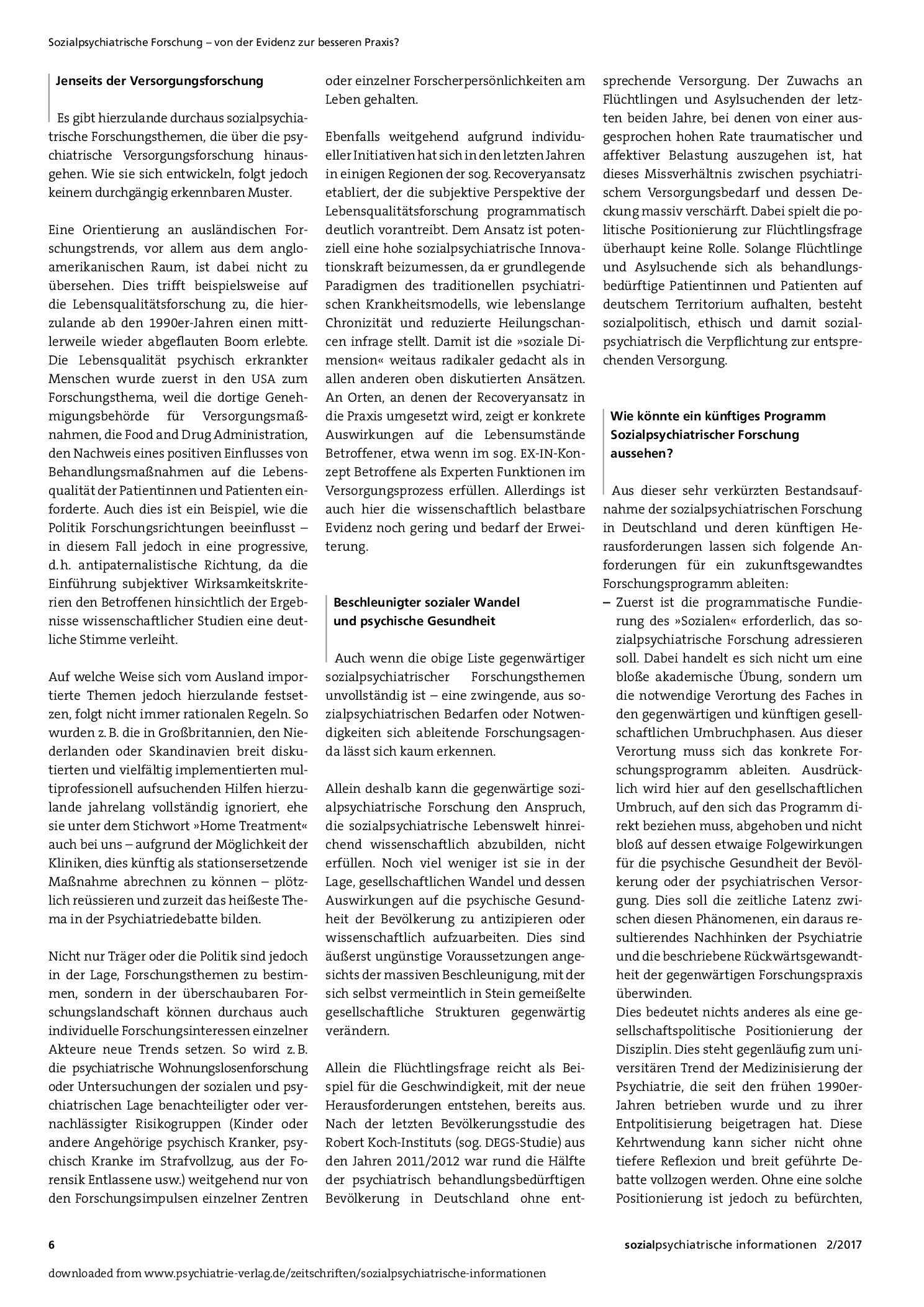 Vorschauseite 4: Welche Aufgaben hat sozialpsychiatrische Forschung im galoppierenden sozialstrukturellen Wandel?