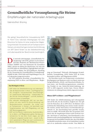 Vorschauseite 1: Gesundheitliche Vorausplanung für Heime Empfehlungen der nationalen Arbeitsgruppe