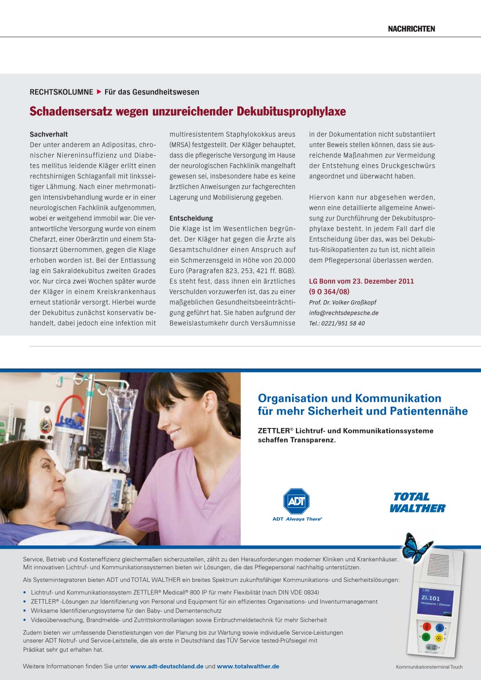 Vorschauseite 1: Schadensersatz wegen unzureichender Dekubitusprophylaxe