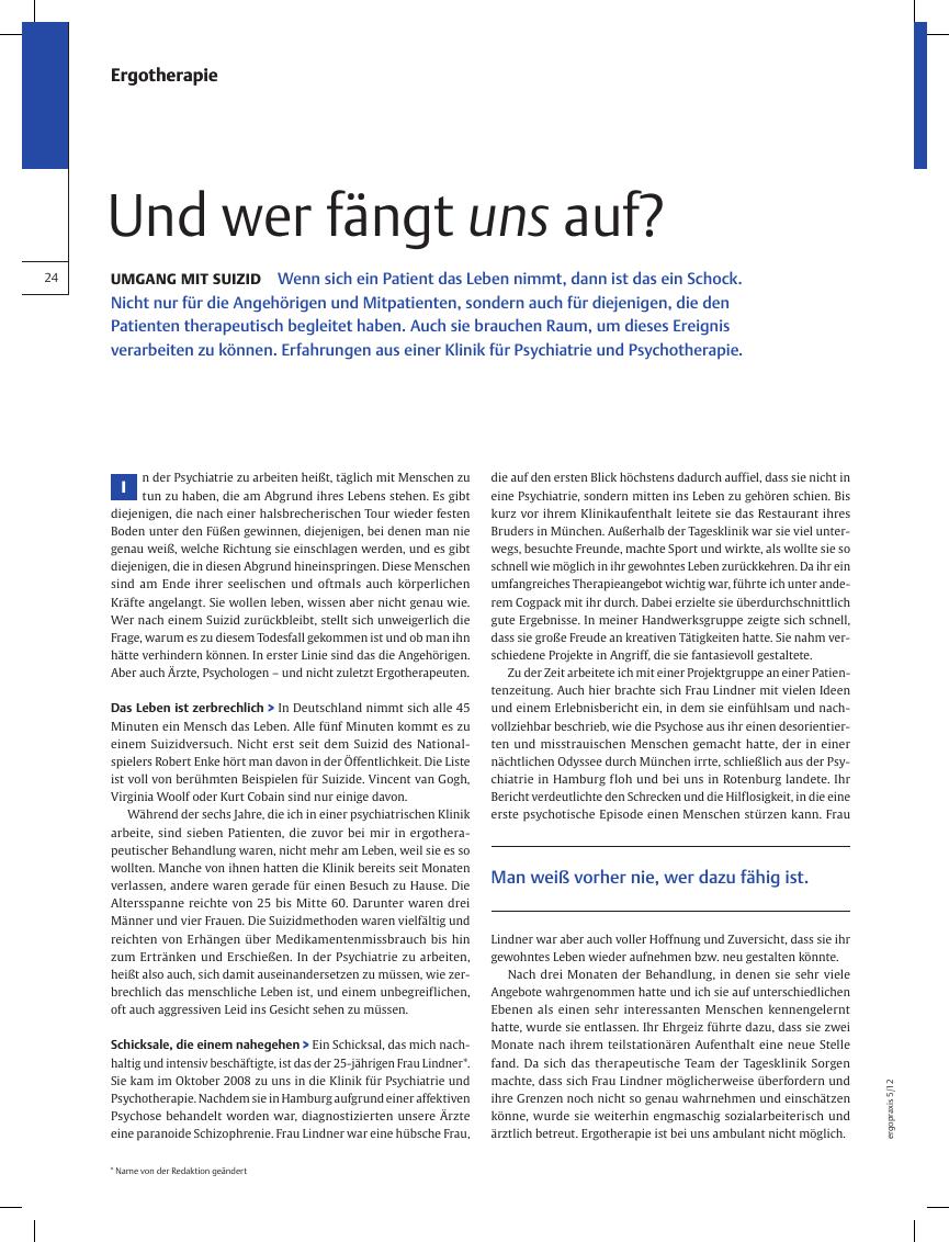 Vorschauseite 1: Umgang mit Suizid ? Und wer fängt uns auf?
