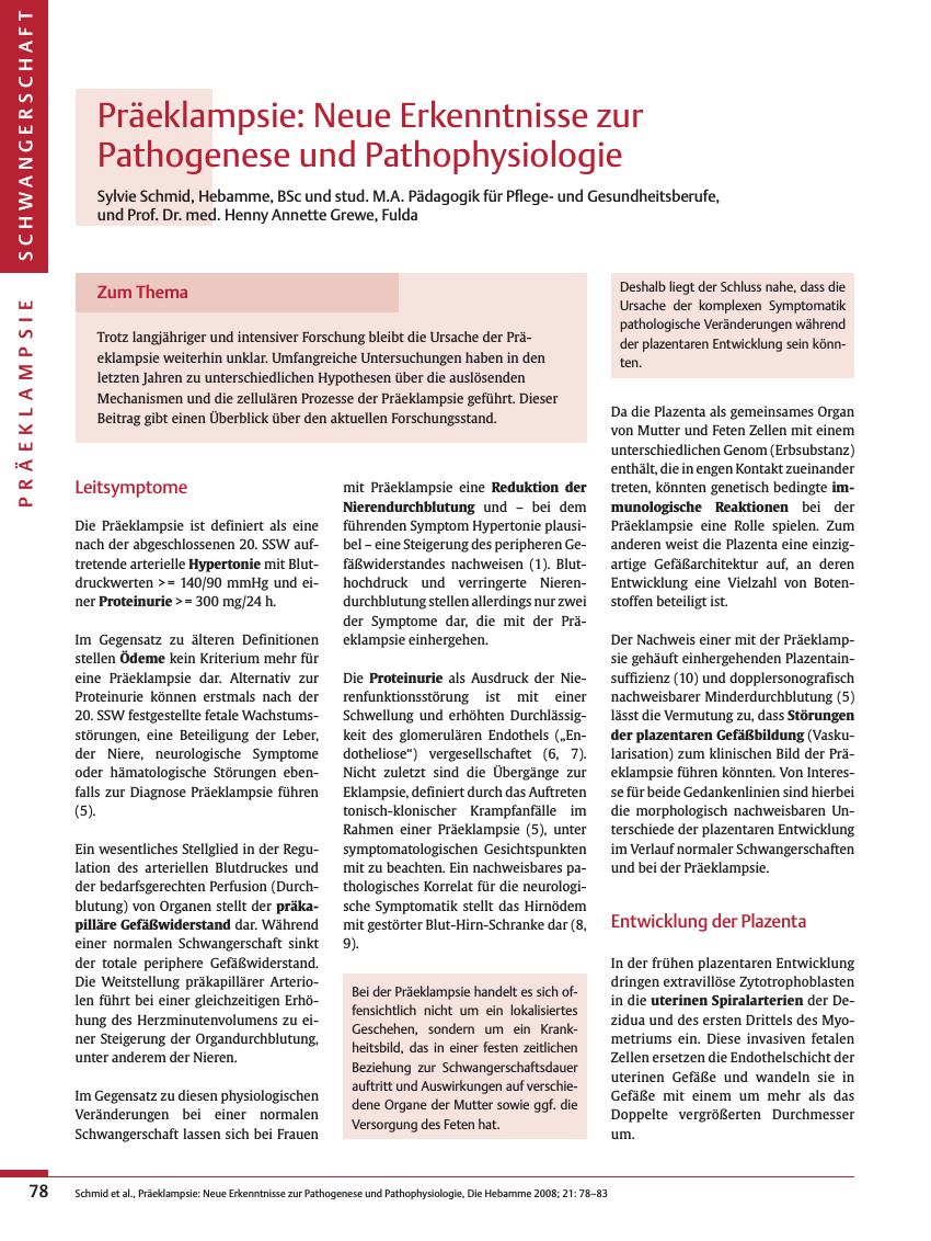 Vorschauseite 1: Präeklampsie: Neue Erkenntnisse zur Pathogenese und Pathophysiologie