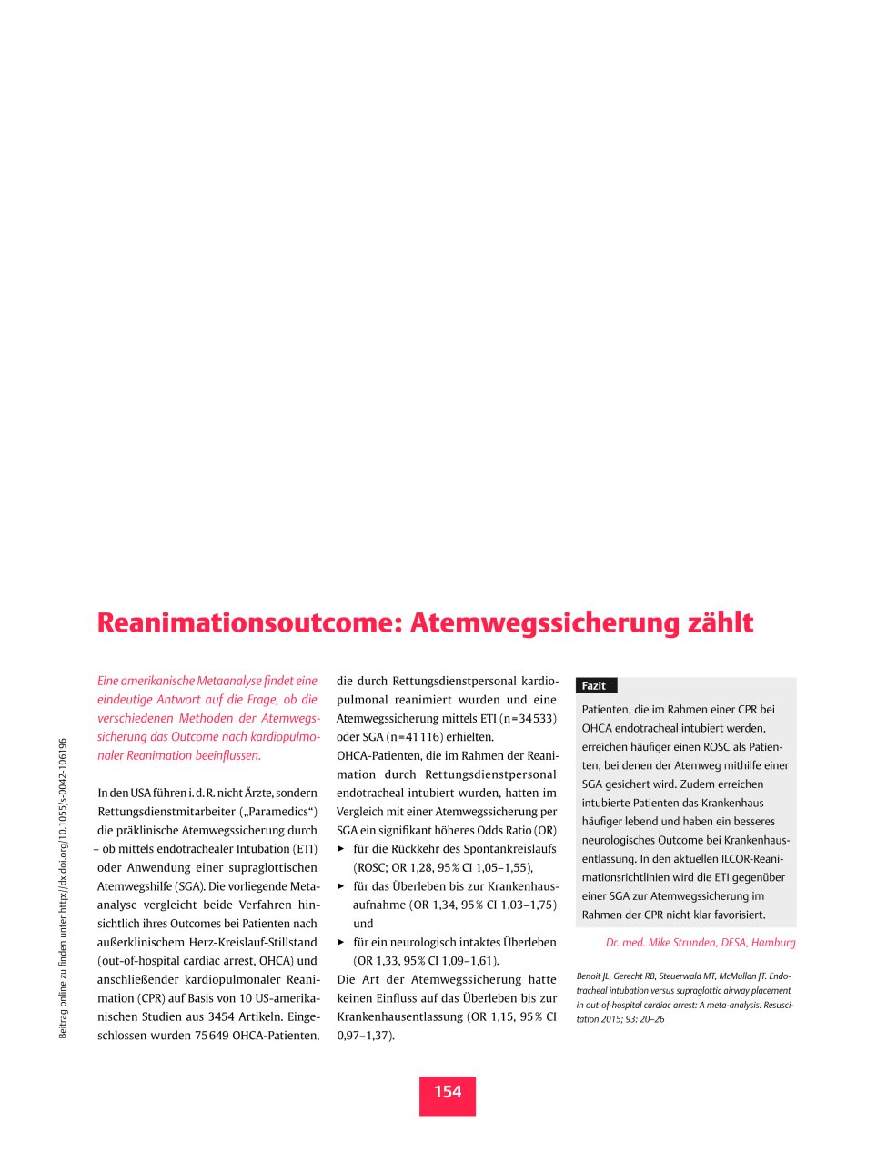 Vorschauseite 1: Reanimationsoutcome: Atemwegssicherung zählt