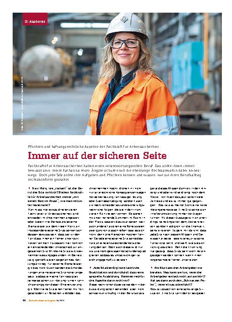Vorschauseite 1: Pflichten und haftungsrechtliche Aspekte der Fachkraft für Arbeitssicherheit Immer auf der sicheren Seite
