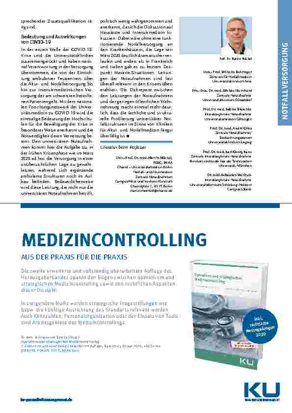 Vorschauseite 4: Universitätsklinik für Notfallmedizin. Die Universitäre Notaufnahme auf dem Weg zur Klinik für Notfallmedizin.