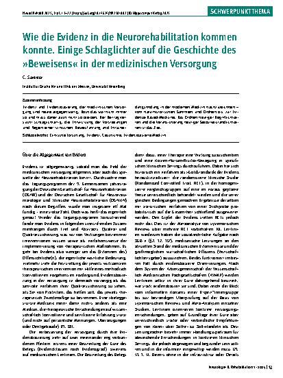 Vorschauseite 1: Wie die Evidenz in die Neurorehabilitation kommen konnte. Einige Schlaglichter auf die Geschichte des »Beweisens« in der medizinischen Versorgung