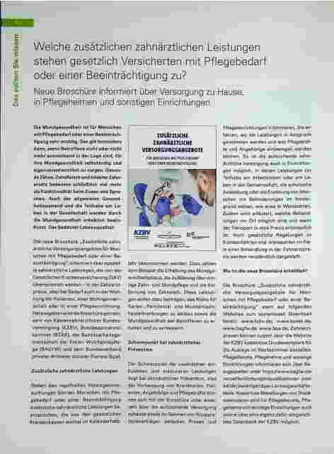Vorschauseite 1: Welche zusätzlichen zahnärztlichen Leistungen stehen gesetzlich Versicherten mit Pflegebedarf oder einer Beeinträchtigung zu? Neue Broschüre informiert über Versorgung zu Hause, i…