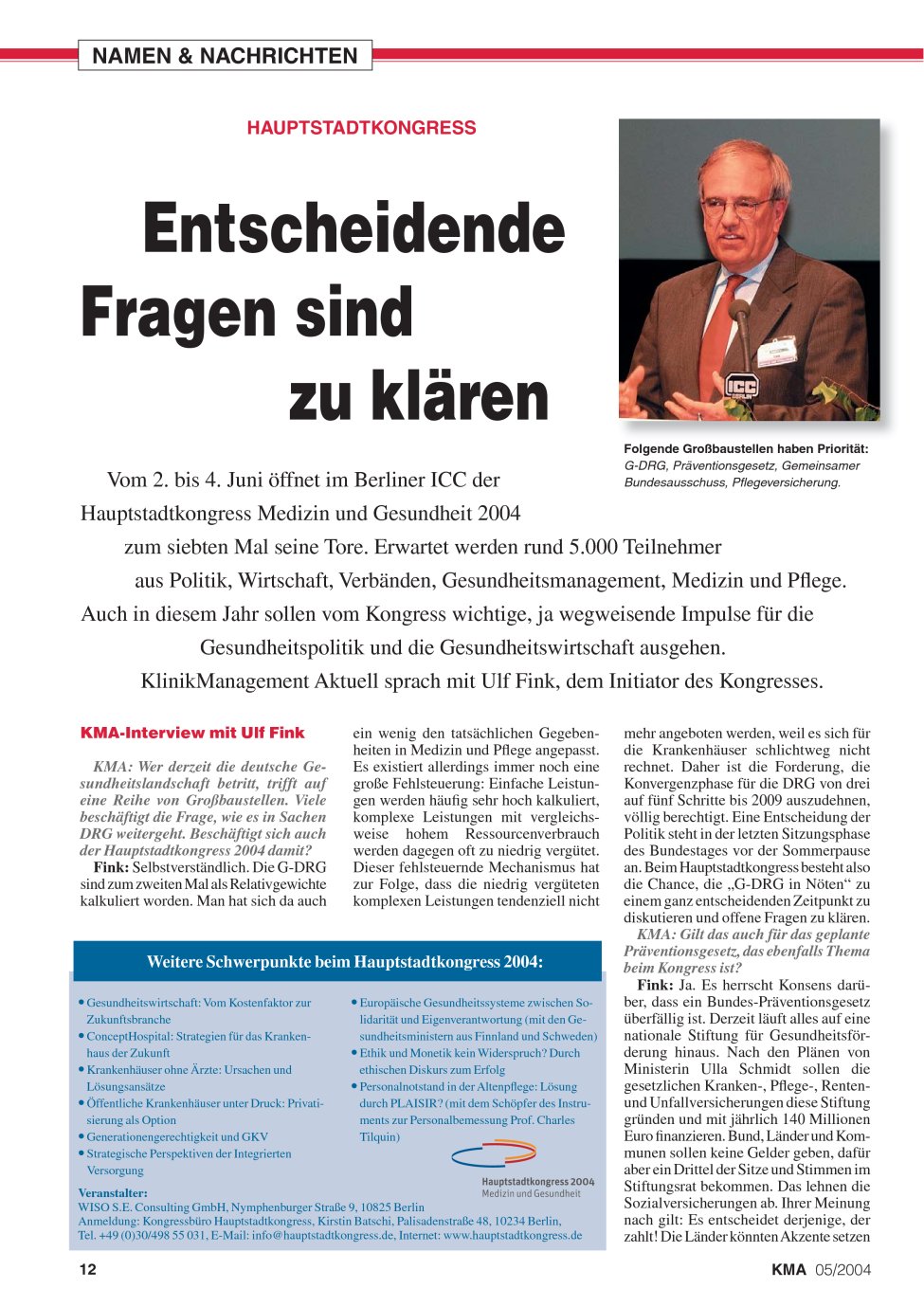 Vorschauseite 1: Entscheidende Fragen sind zu klären