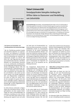 Vorschauseite 1: Tatort Universität. Sozialpsychiater kämpfen Anfang der 1970er Jahre in Hannover und Heidelberg um Lehrstühle