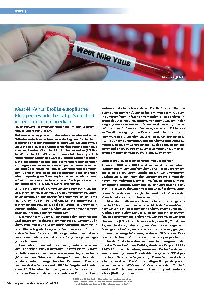 Vorschauseite 1: West-Nil-Virus: Größte europäische Blutspendestudie bestätigt Sicherheit in der Transfusionsmedizin