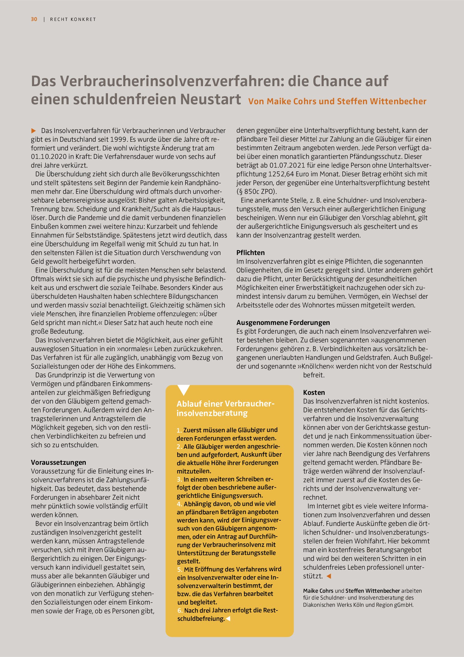 Vorschauseite 1: Das Verbraucherinsolvenzverfahren: Die Chance auf einen schuldenfreien Neustart