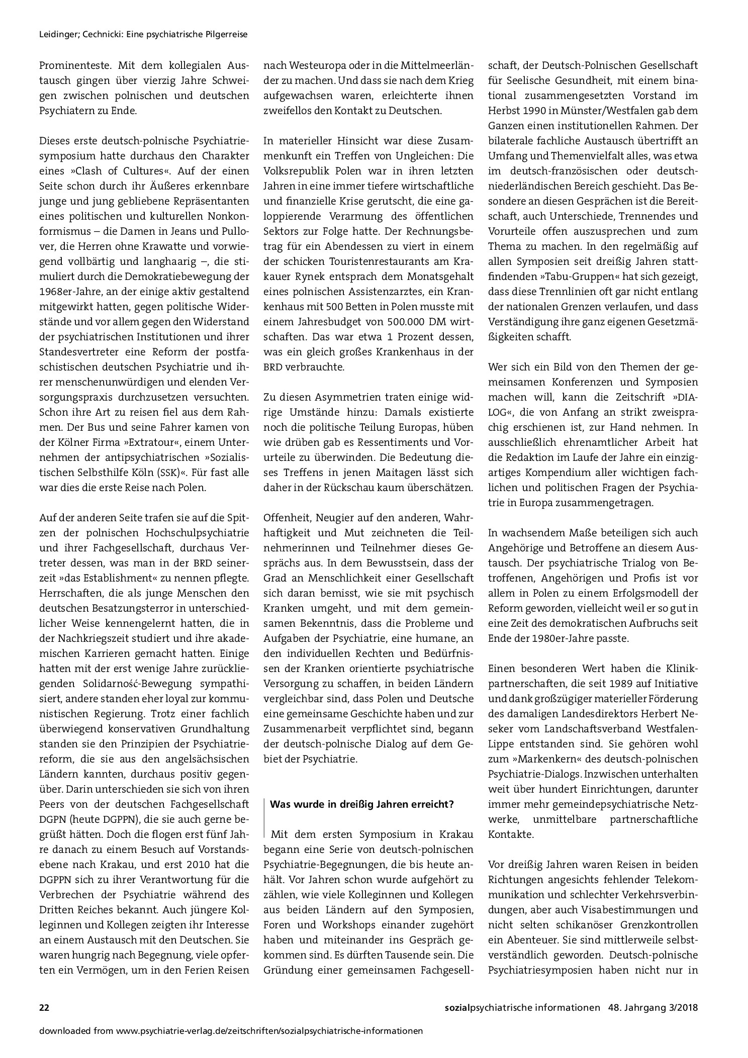 Vorschauseite 2: Eine psychiatrische Pilgerreise: Wie vor dreißig Jahren der deutsch-polnische Dialog auf dem Gebiet der Psychiatrie angefangen hat