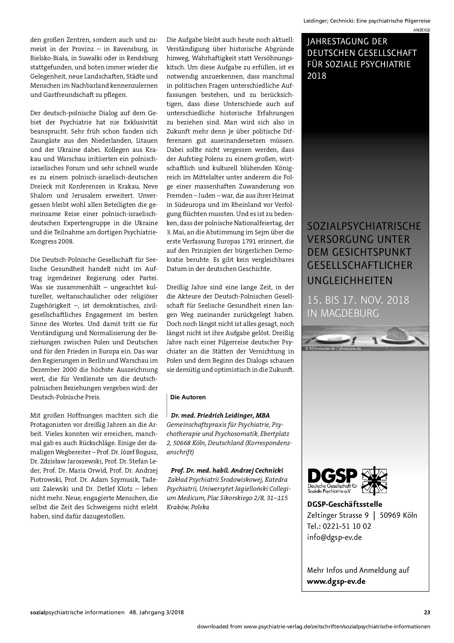 Vorschauseite 3: Eine psychiatrische Pilgerreise: Wie vor dreißig Jahren der deutsch-polnische Dialog auf dem Gebiet der Psychiatrie angefangen hat